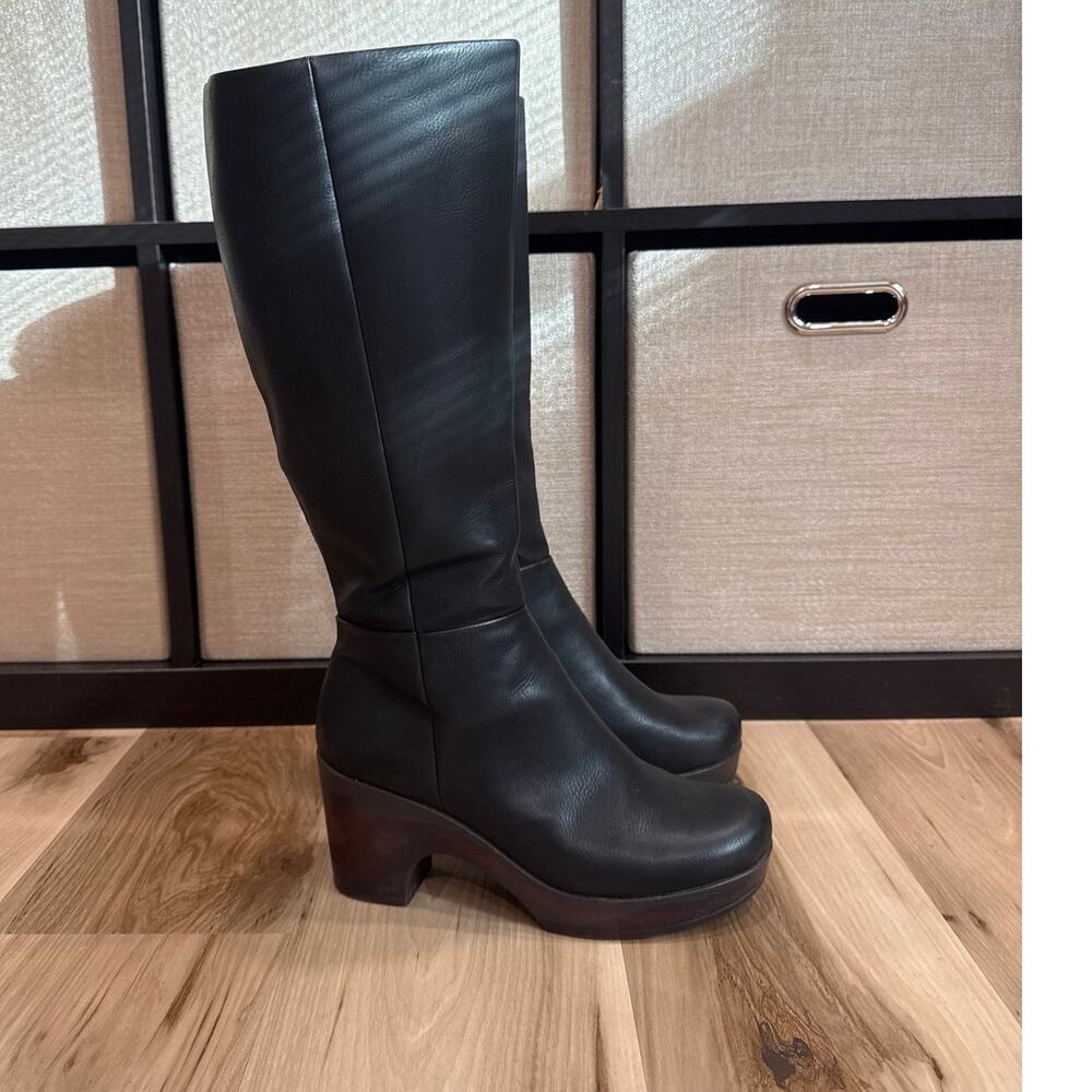 b.o.c. Brogan Tall Platform Boot Chunky Wood Grain Heel Size 9.25M